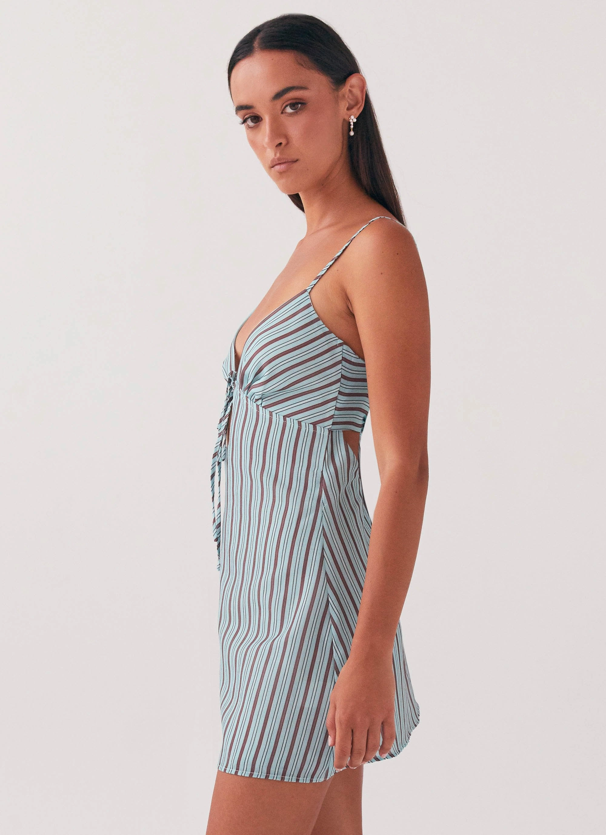 Flora Linen Mini Dress - Coastal Stripe Soft Wear Playful Twist