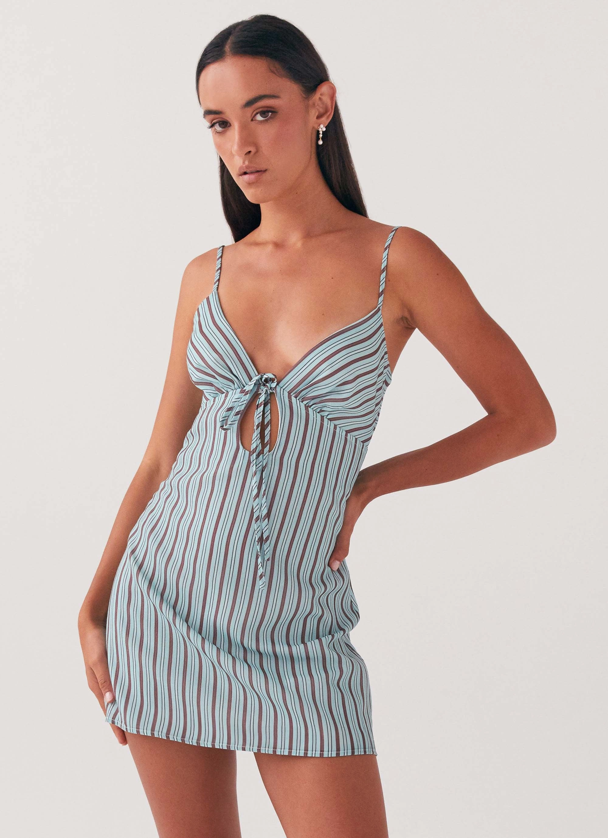 Flora Linen Mini Dress - Coastal Stripe Vibrant Movement Fluid Shape