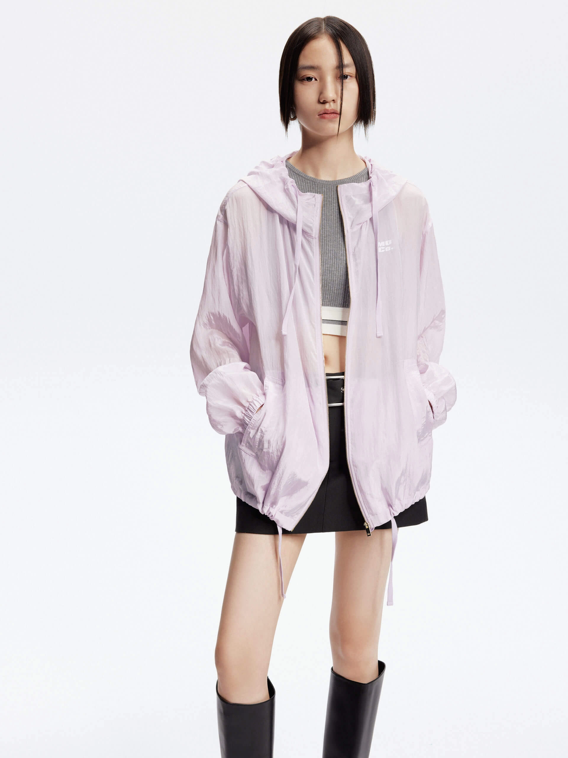 Crinkled Textured Hood Jacket