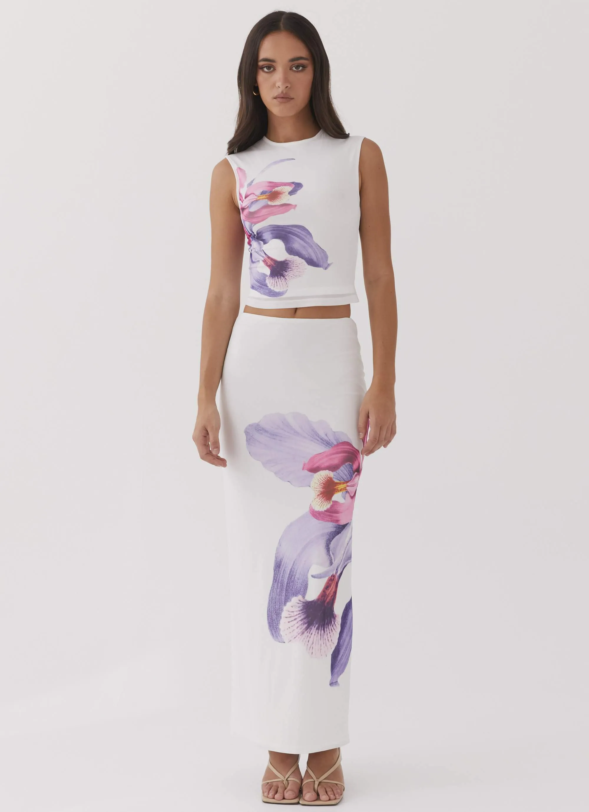 Waiting For Dawn Mesh Maxi Skirt - White Clean Aesthetic Ruching Details