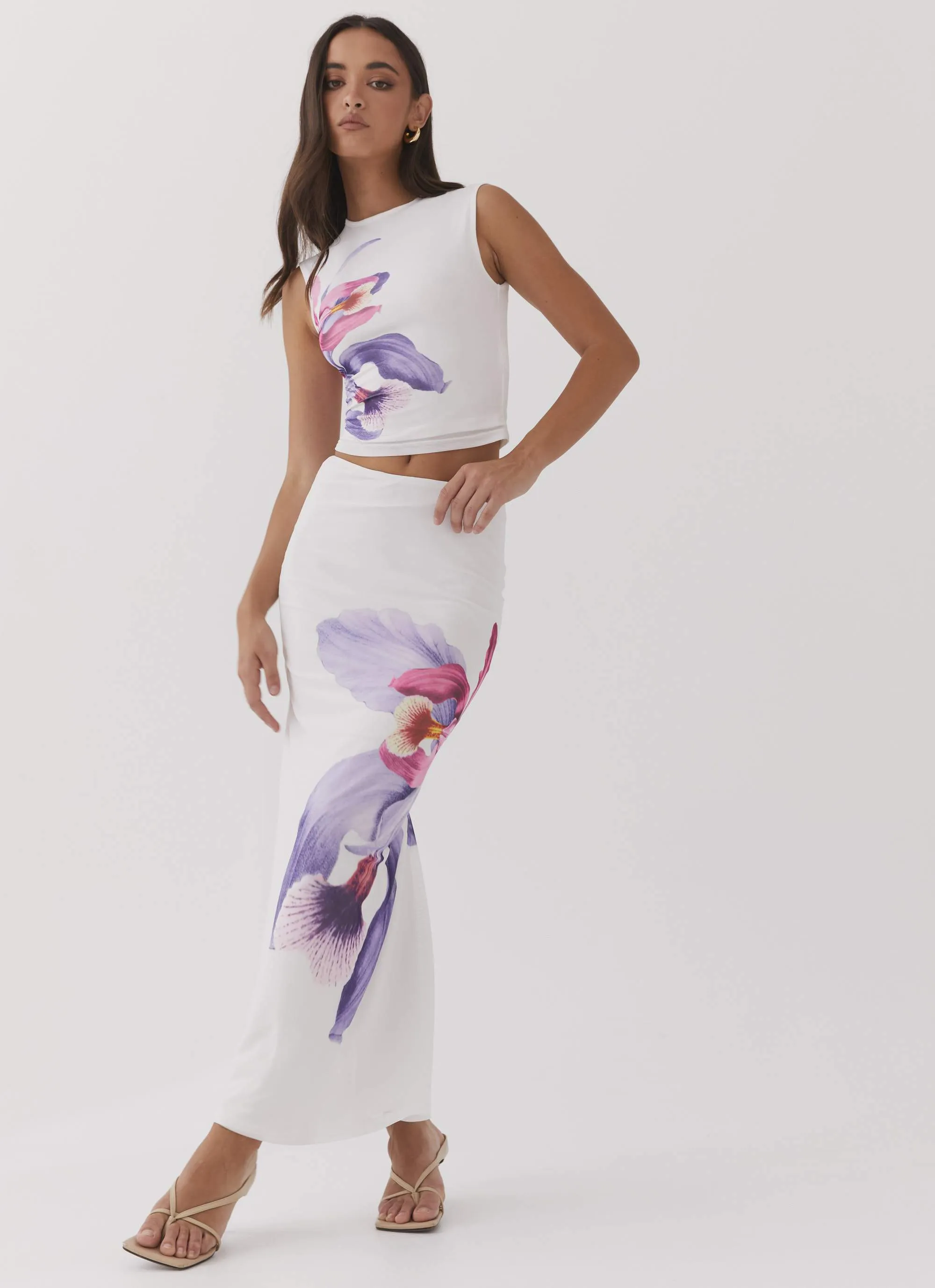 Waiting For Dawn Mesh Maxi Skirt - White lace accents Soft Focus