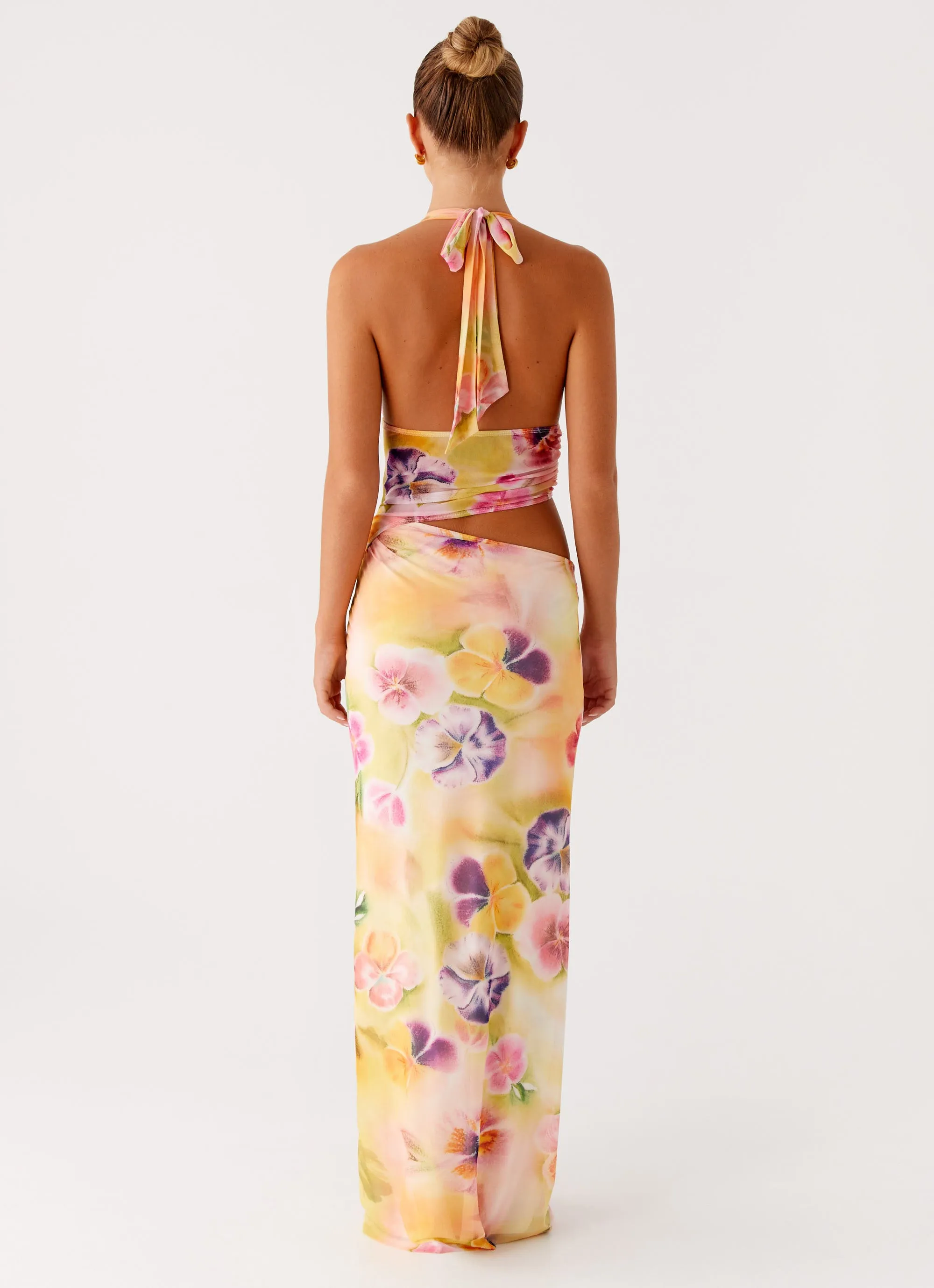 Main Act Halter Maxi Dress - Sunburst Floral Morning Comfort