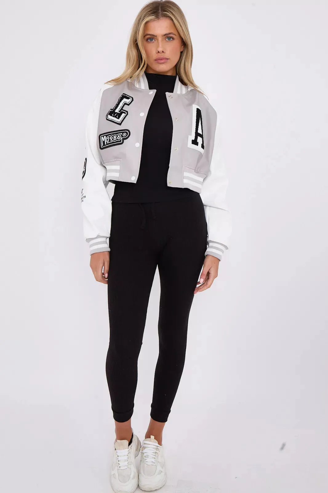 Crop Baseball Varsity Bomber Faux Leather Jacket