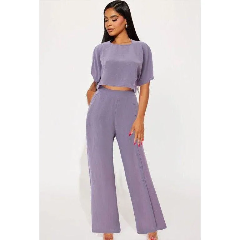 Crop Blouse & Wide Leg Pants Set.