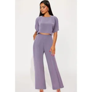 Crop Blouse & Wide Leg Pants Set.