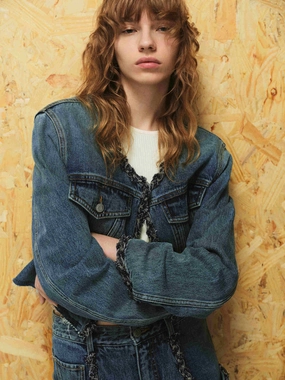 Cropped Collarless Denim Jacket Cropped Collarless Denim Jacket