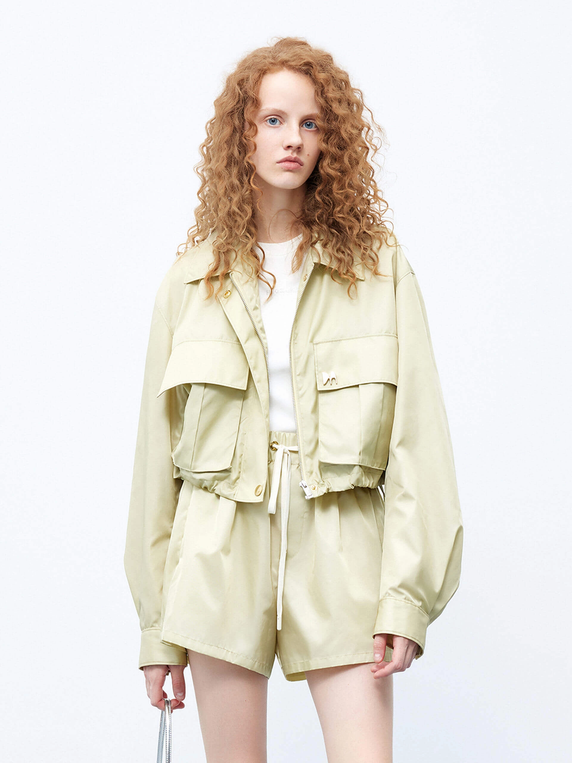 Cropped Drawstring Hem Coat