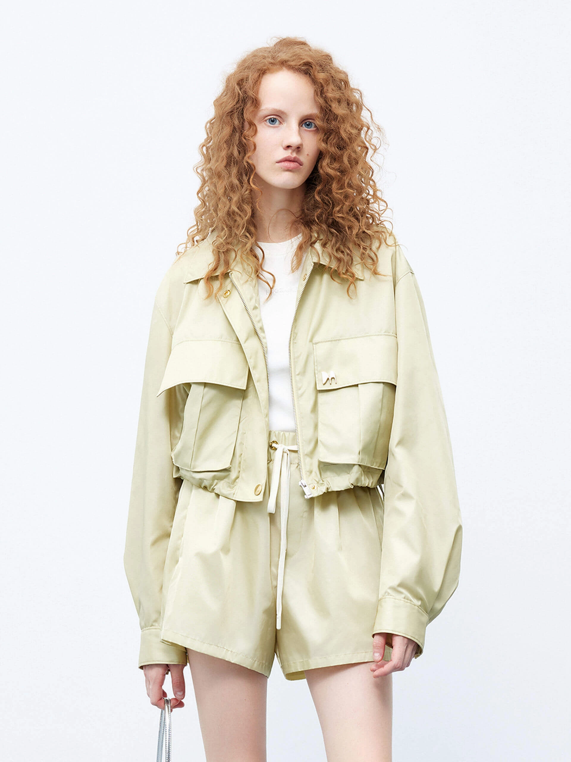 Cropped Drawstring Hem Coat