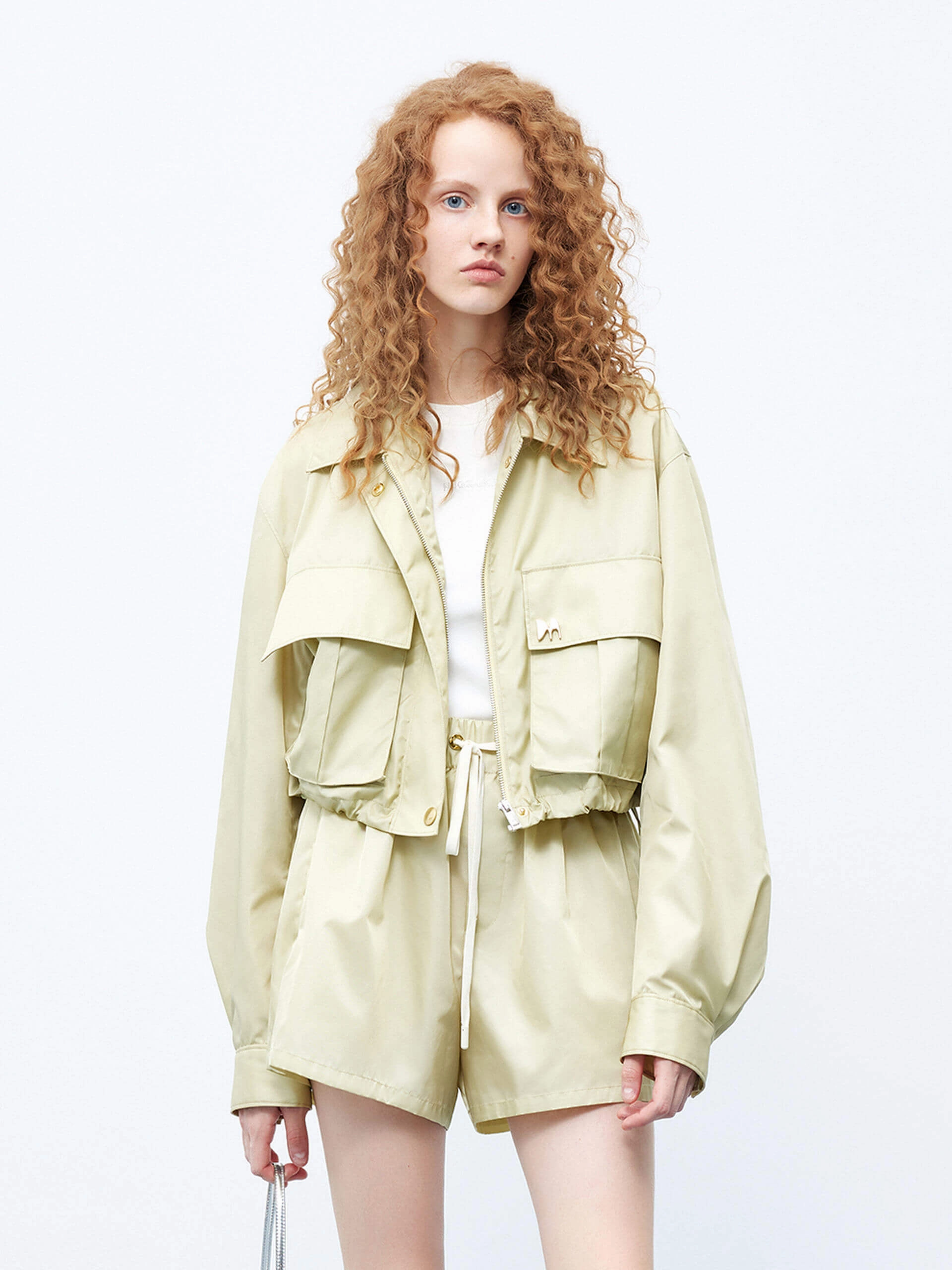 Cropped Drawstring Hem Coat
