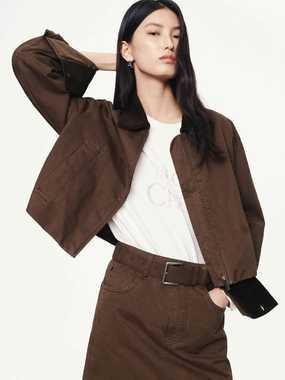 Cropped Zipper Cotton Jacket