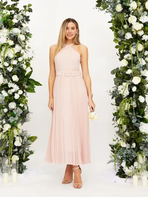 Perfect Wearable Cross Neck Pleated Midaxi Chiffon Dress / Blush