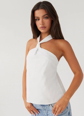 CrossGrain Knit Keira Linen Top - White Keira Linen Top - White Garment Washed Finish TemperatureRegulatingLining