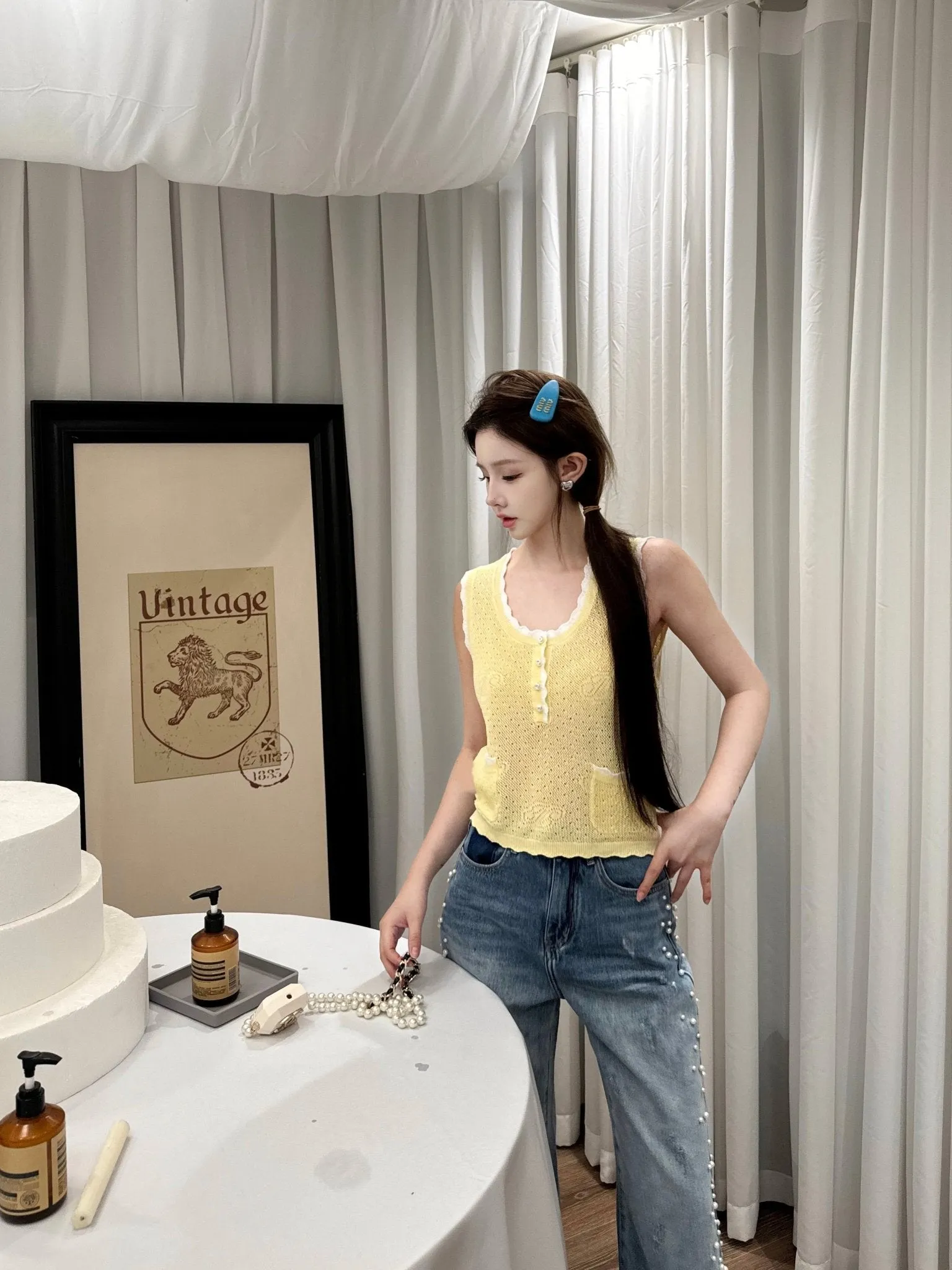 Crossover Logo Jacquard Sweater Undershirt Yellow