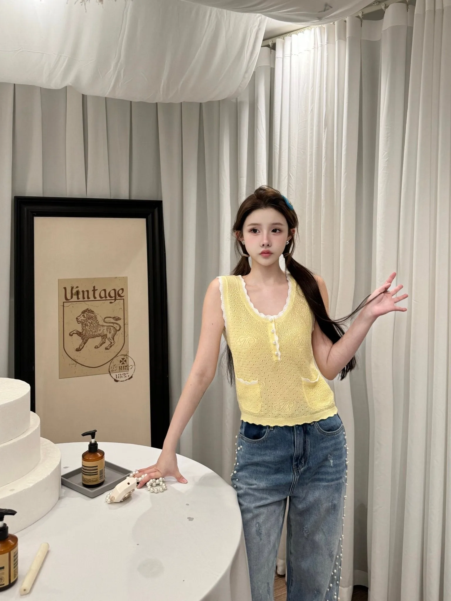 Crossover Logo Jacquard Sweater Undershirt Yellow