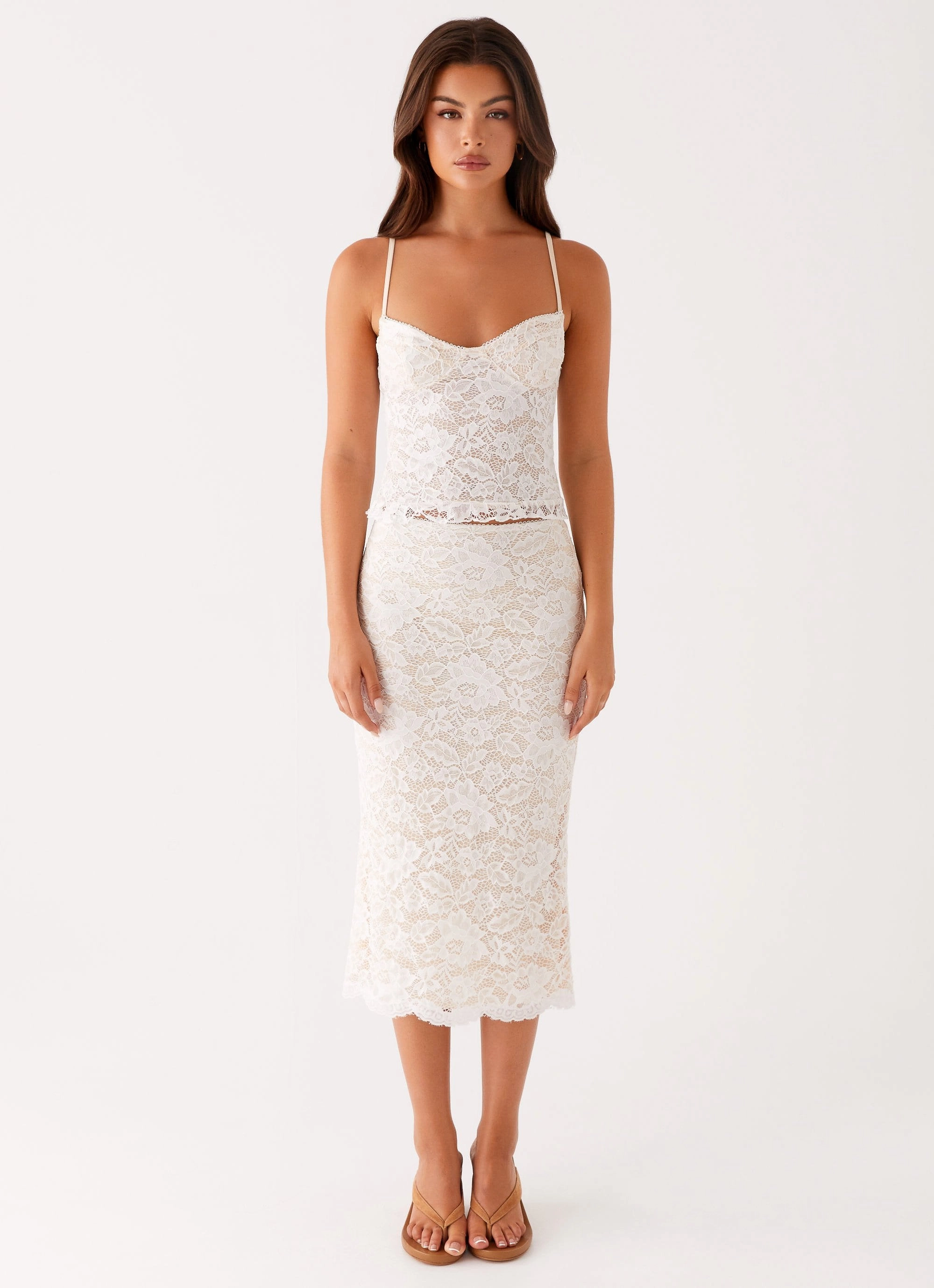 Nylon Shell Construction Crystal Clear Lace Top - Ivory