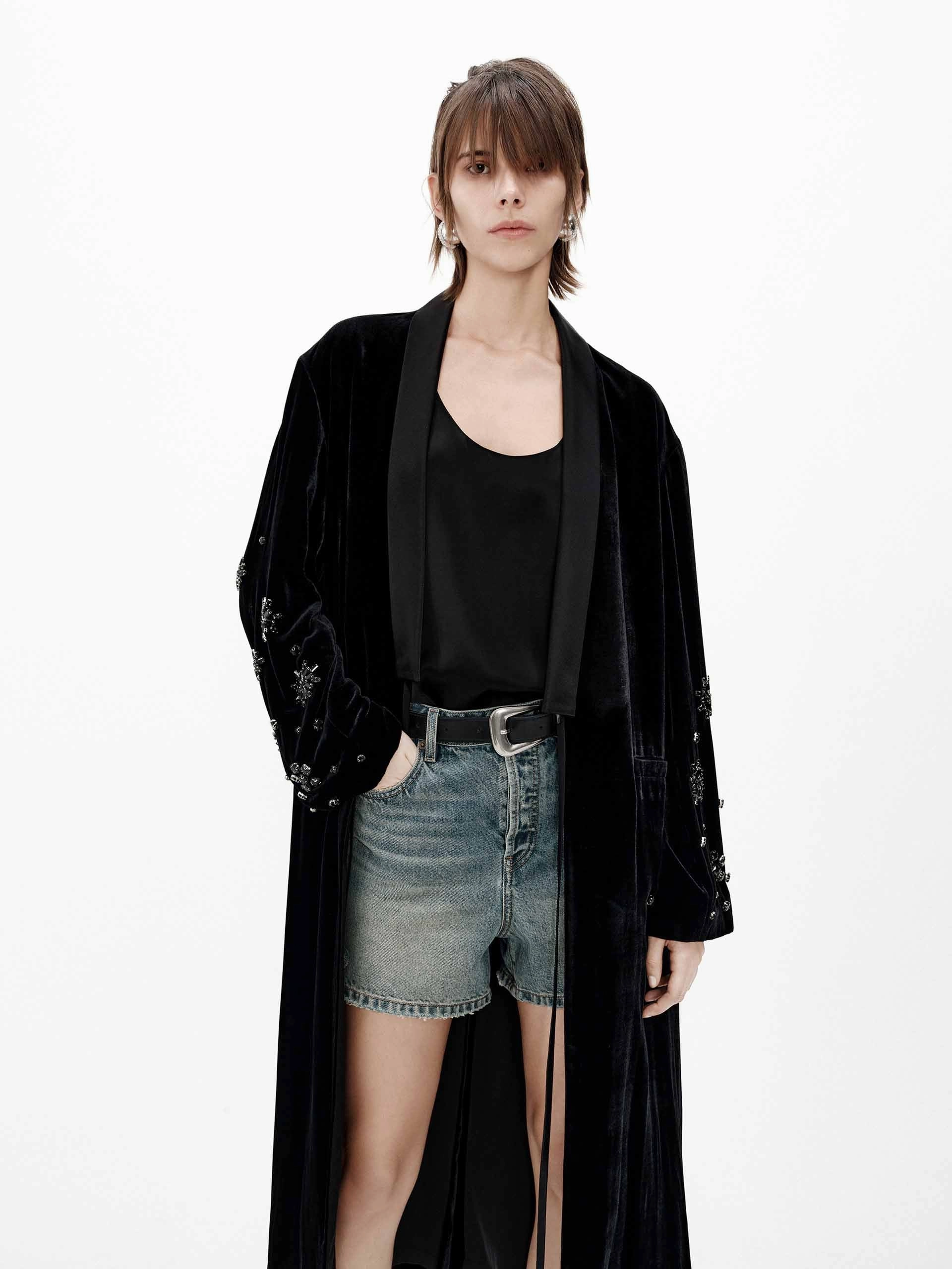 Crystal Detail Velvet Coat