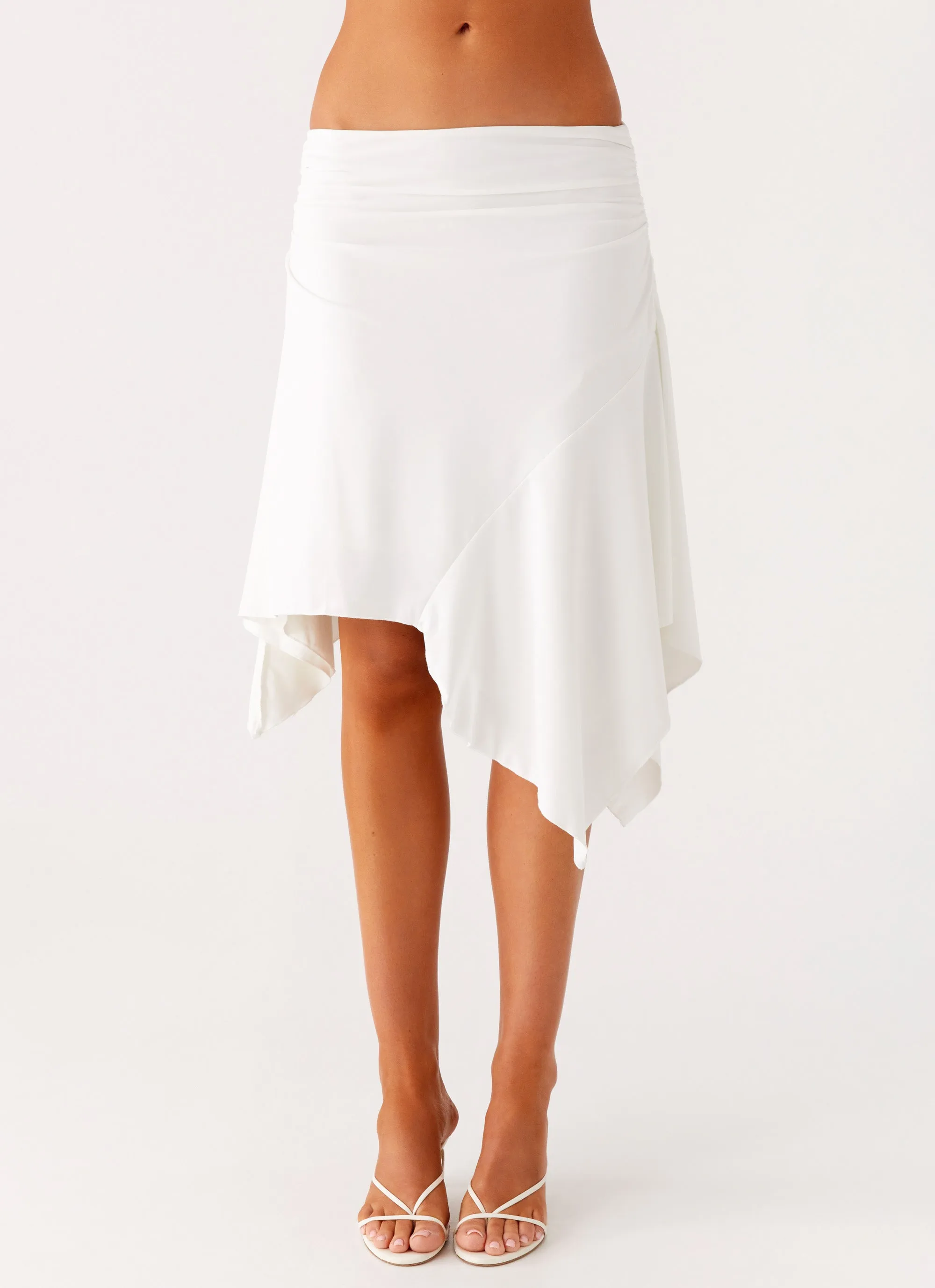 Maxina Asymmetrical Midi Skirt - White Pocket Design