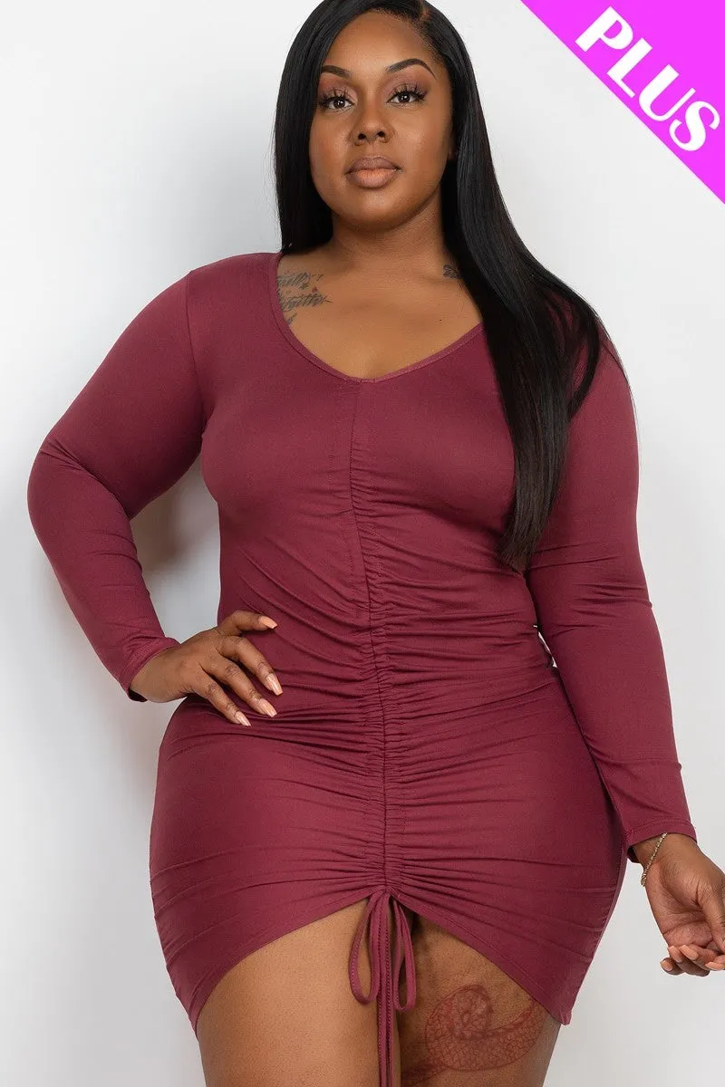 Curvy Drawstring Ruched Front Bodycon Dress