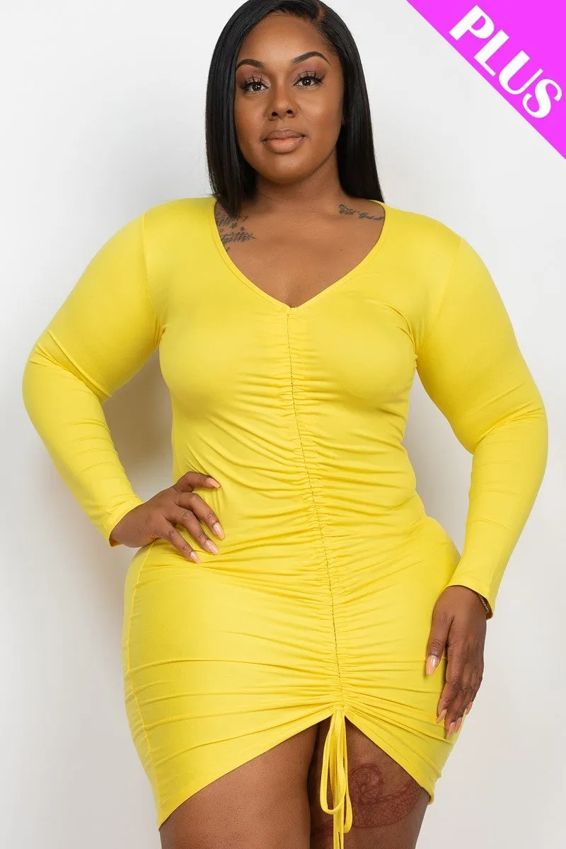 Curvy Drawstring Ruched Front Bodycon Dress