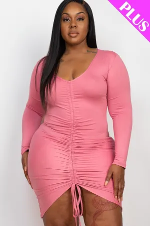 Curvy Drawstring Ruched Front Bodycon Dress
