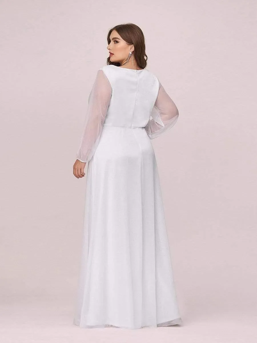 Custom Size Long Sleeve Side Split V-Neck Glittery Evening Dress
