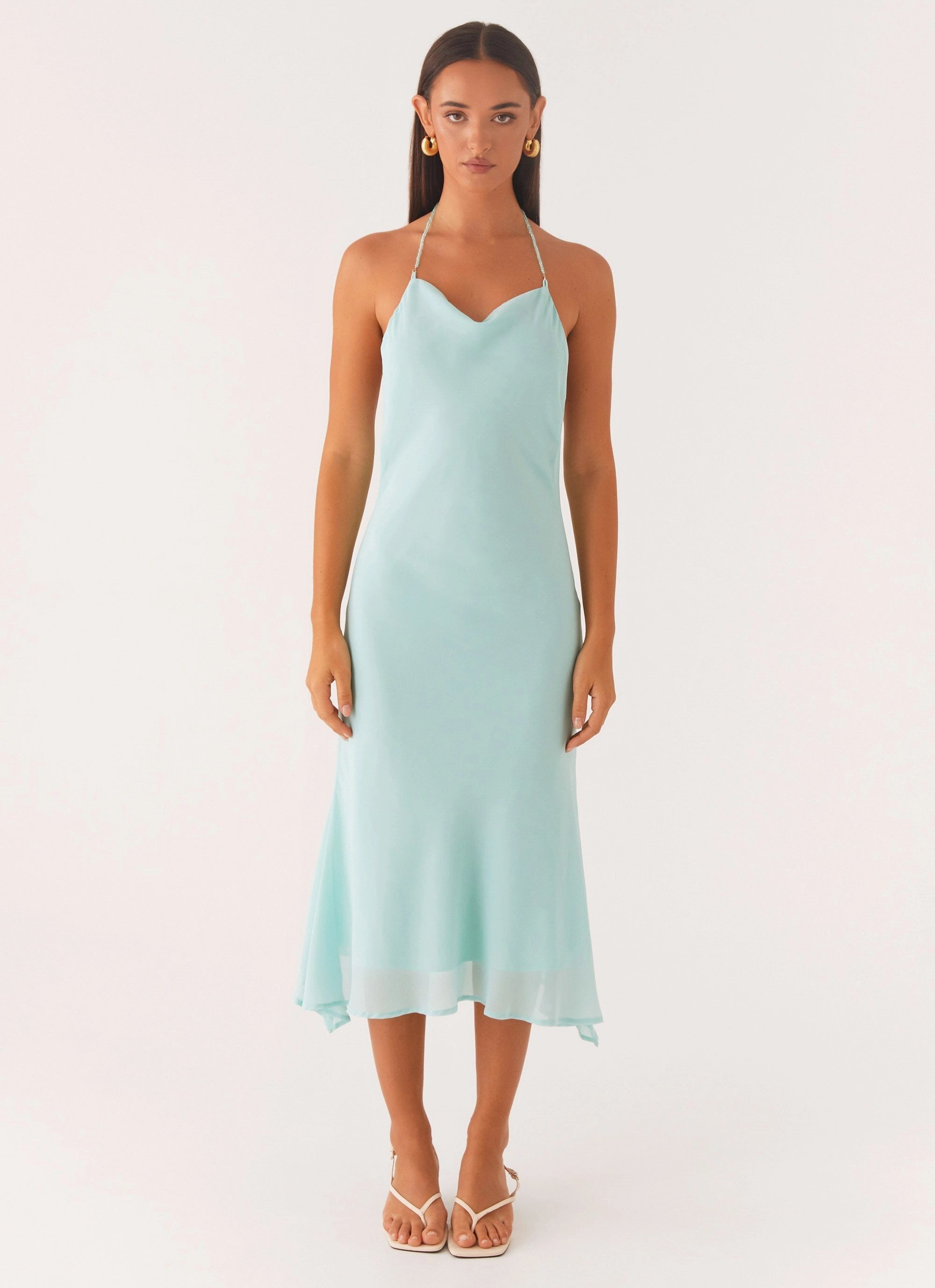 Stylish Look Cozy Texture Deep Dive Midi Dress - Pale Blue
