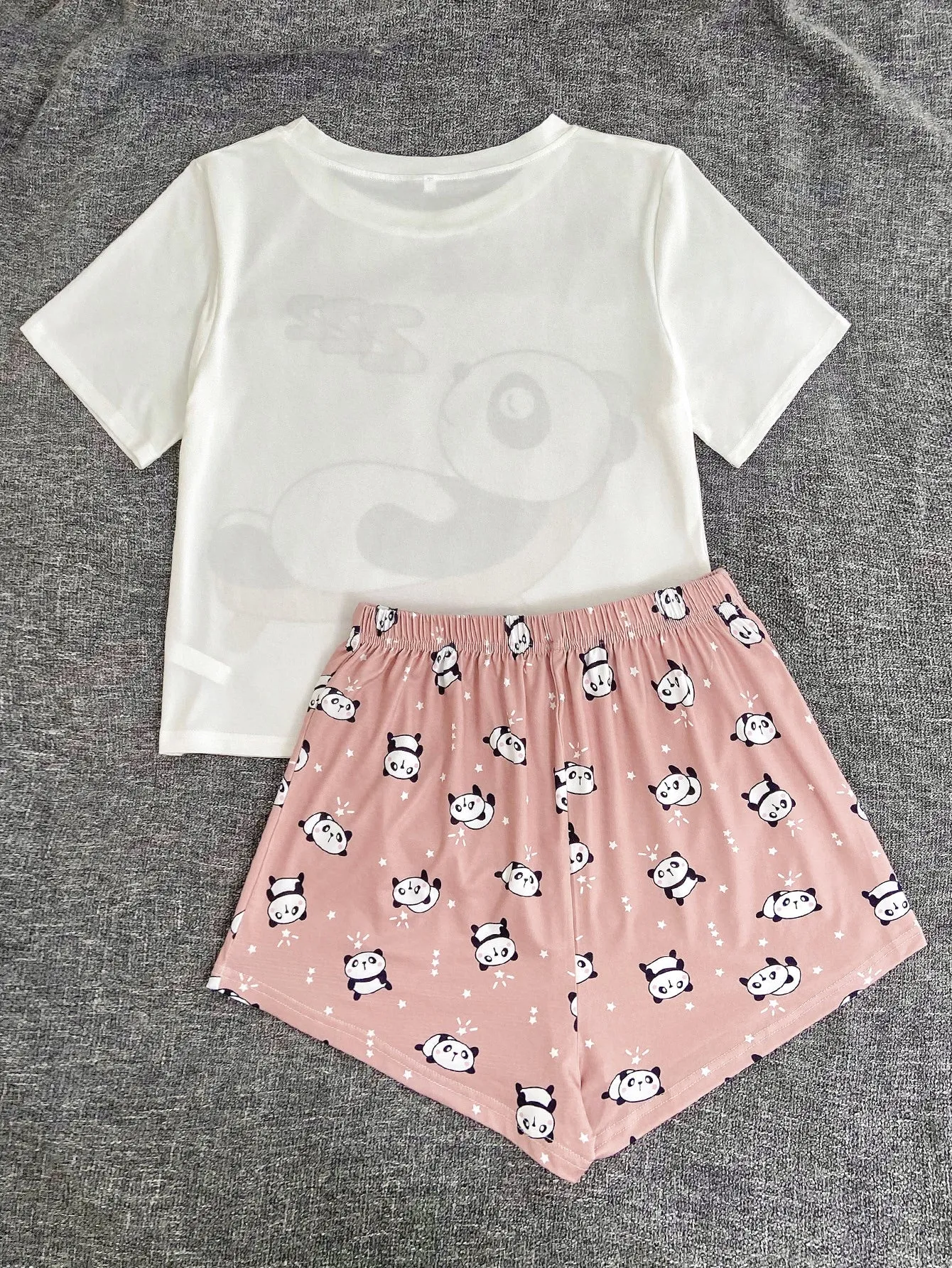 Cute Letter Short Sleeve Round Neck Women Pajama Sets