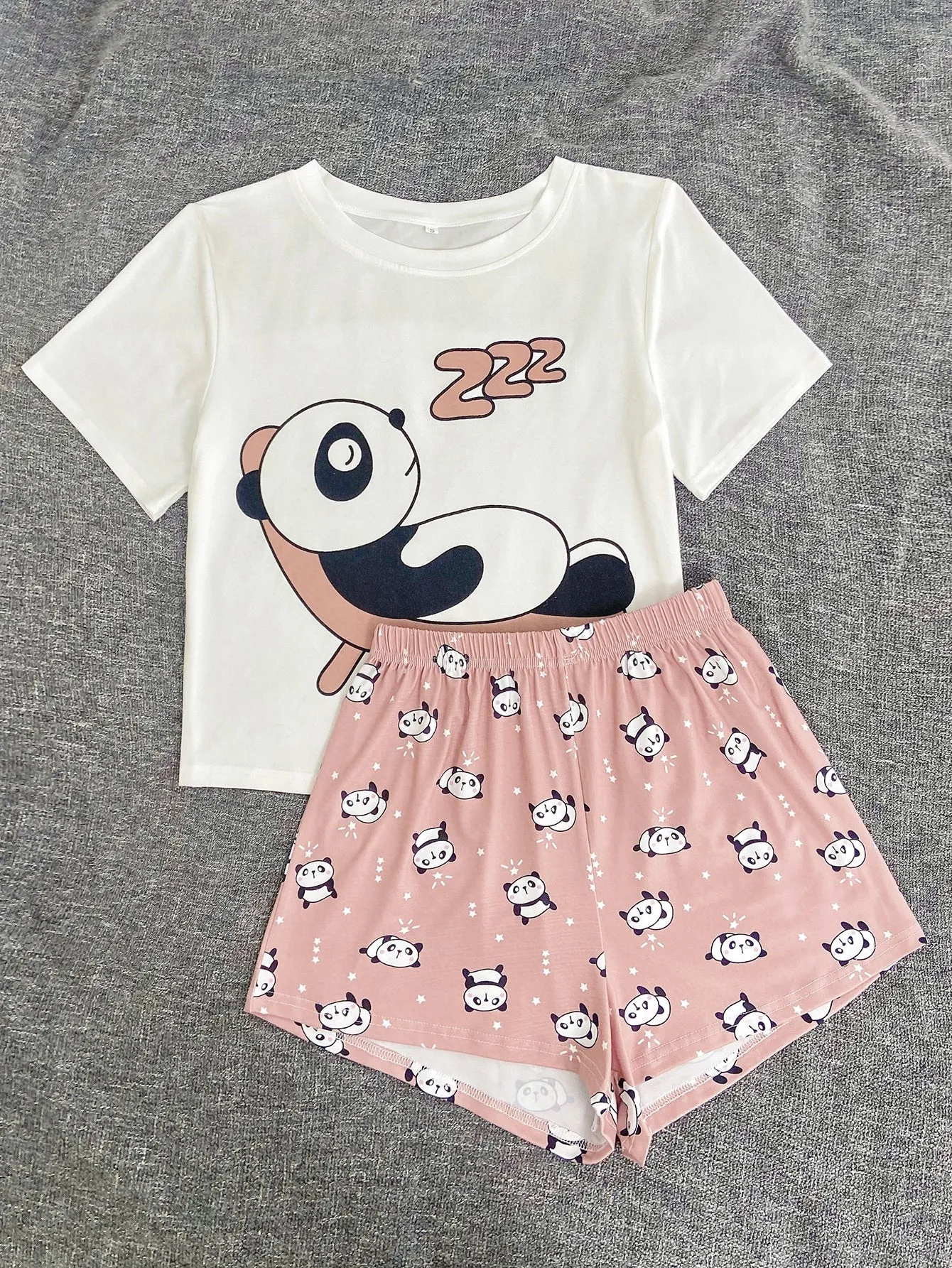 Cute Letter Short Sleeve Round Neck Women Pajama Sets