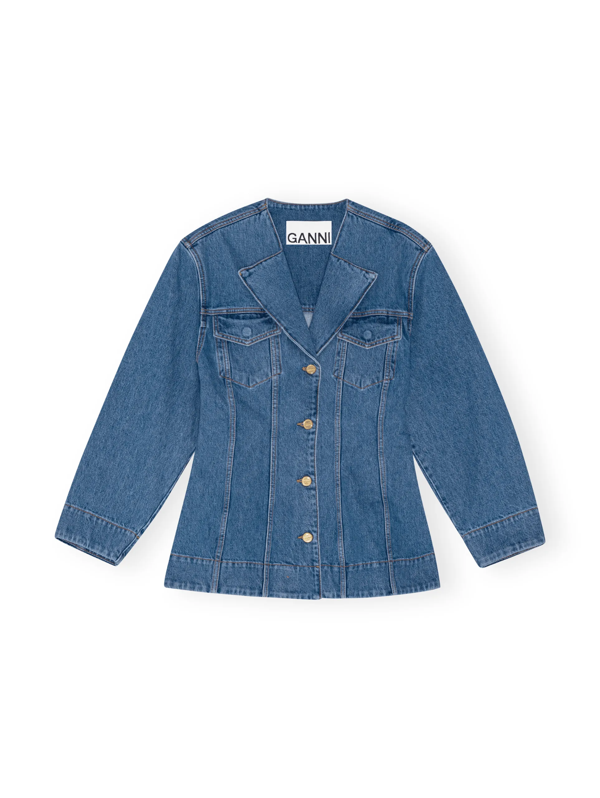 Cutline Denim Fitted Blazer / Mid Blue Vintage