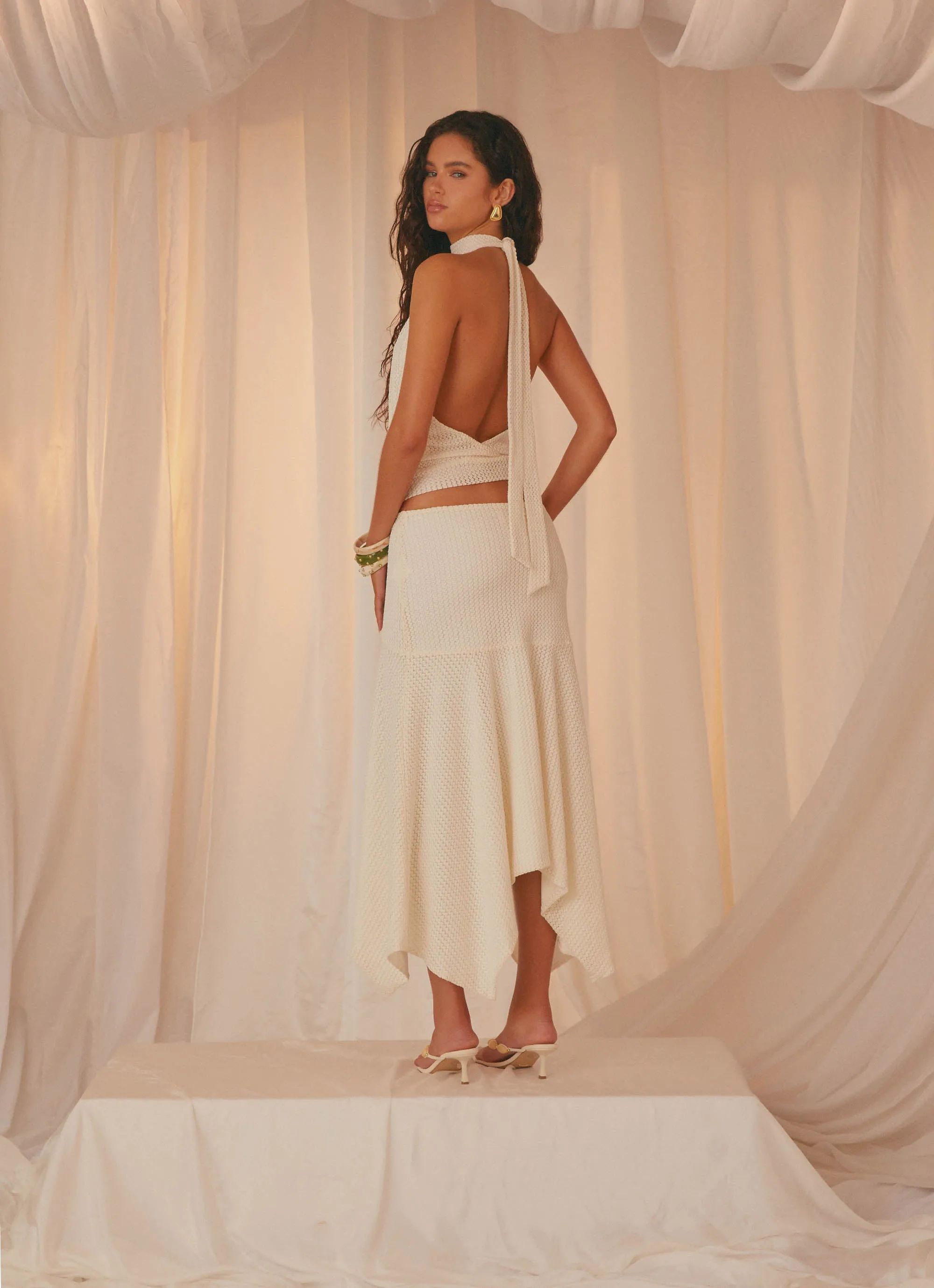 Vegan Material All Season Wear Evaden Low Rise Midi Skirt - Ivory