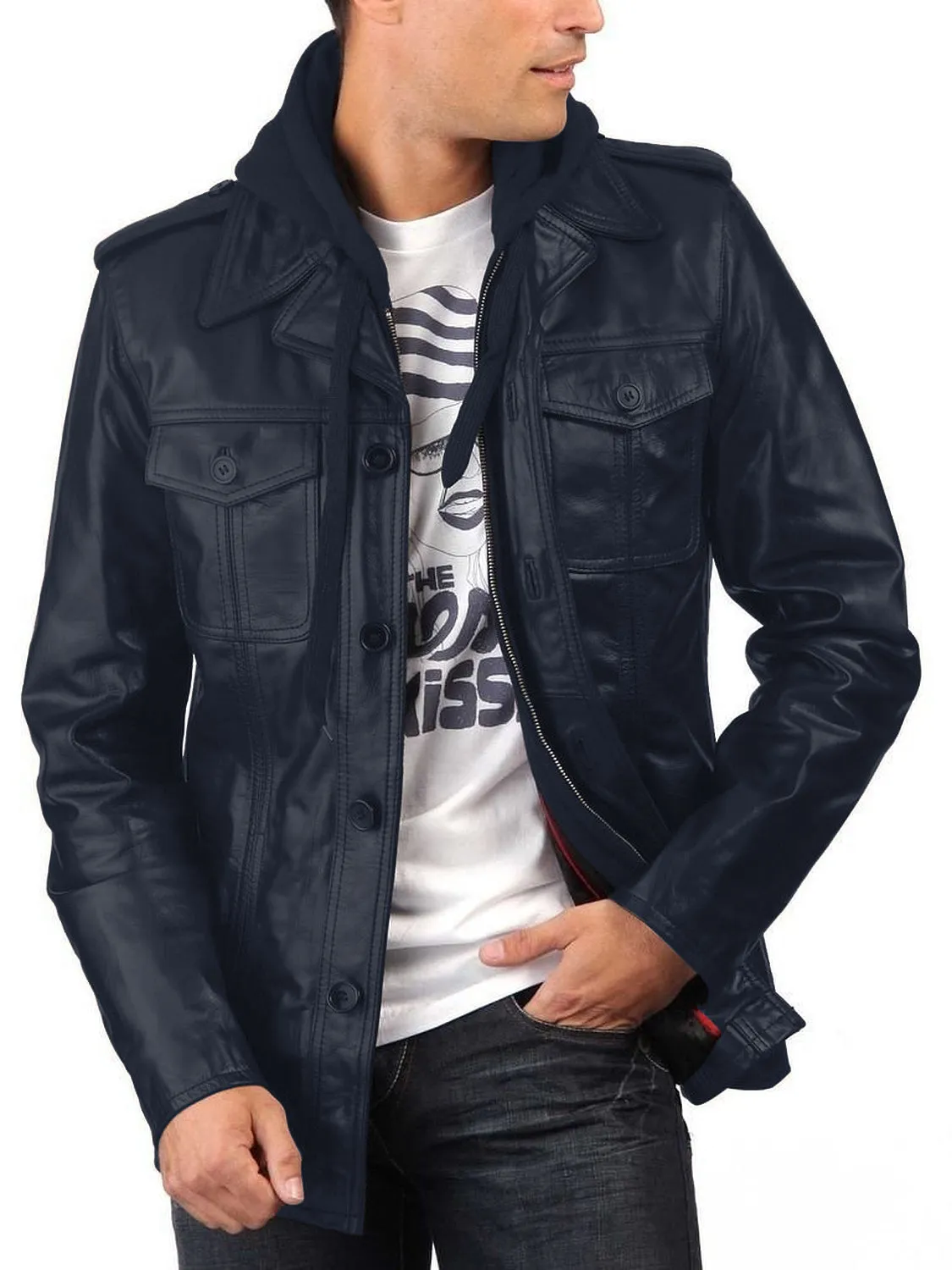 Cyclara Black Hooded Biker Leather Jacket