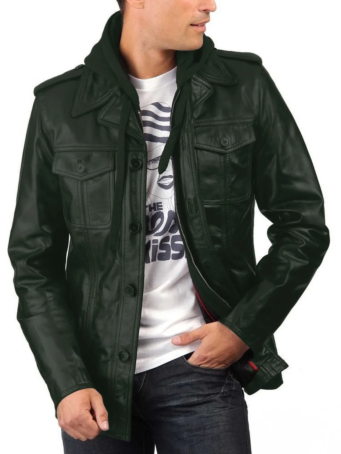 Cyclara Black Hooded Biker Leather Jacket