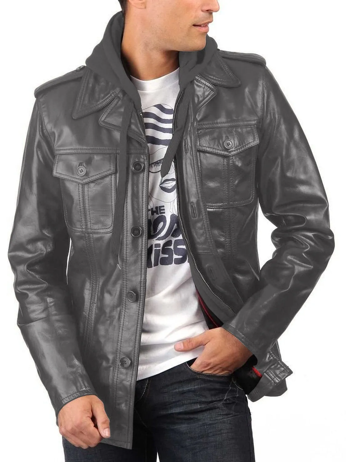 Cyclara Black Hooded Biker Leather Jacket