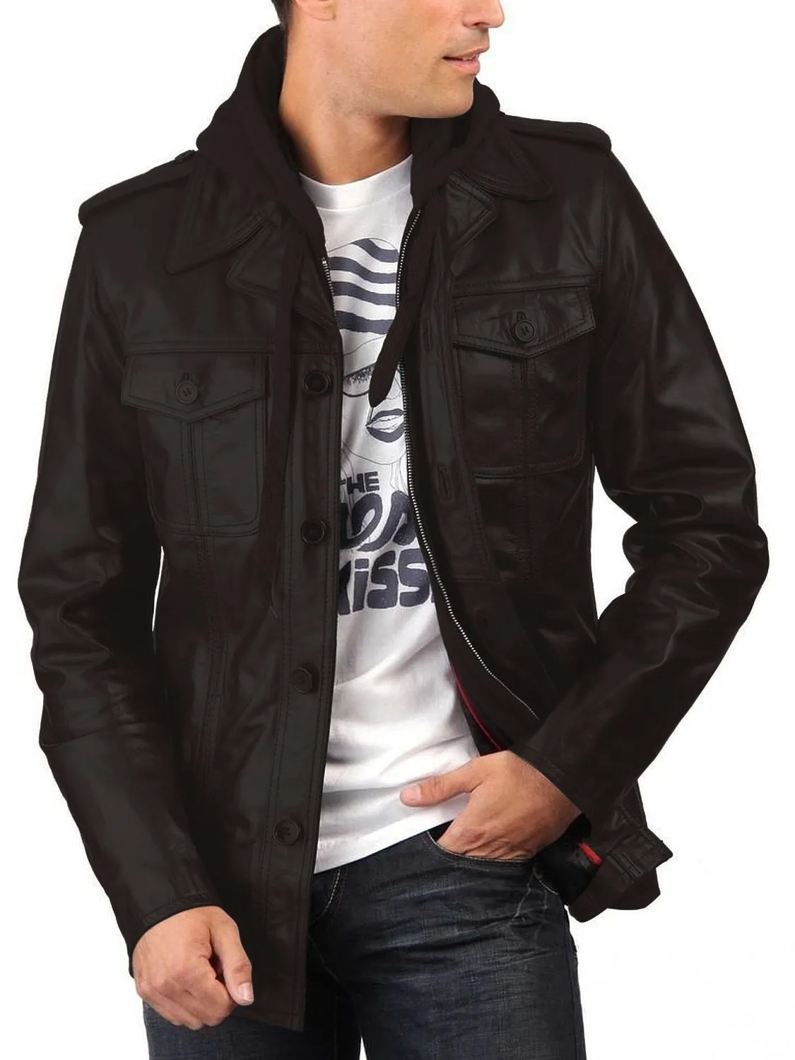 Cyclara Black Hooded Biker Leather Jacket