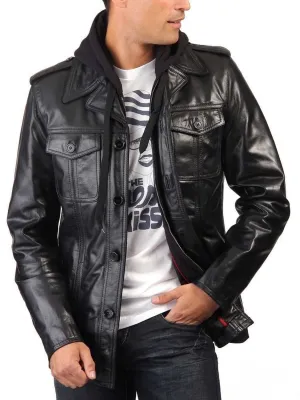 Cyclara Black Hooded Biker Leather Jacket