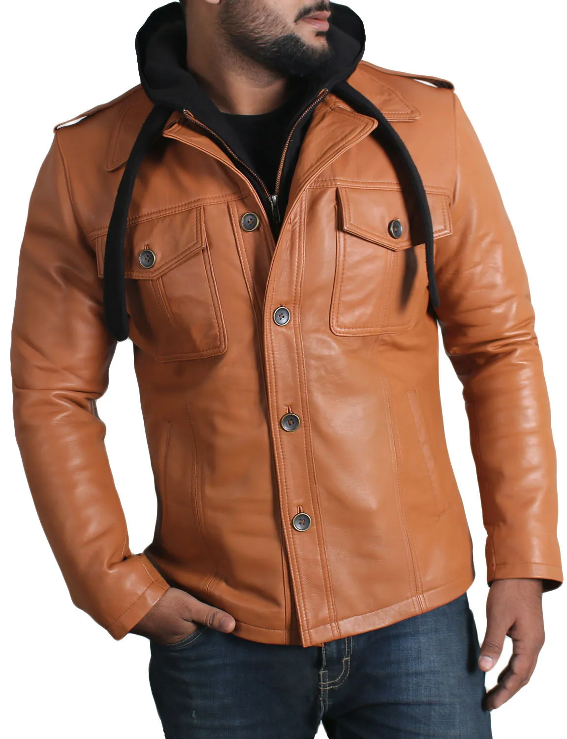 Cyclara Black Hooded Biker Leather Jacket