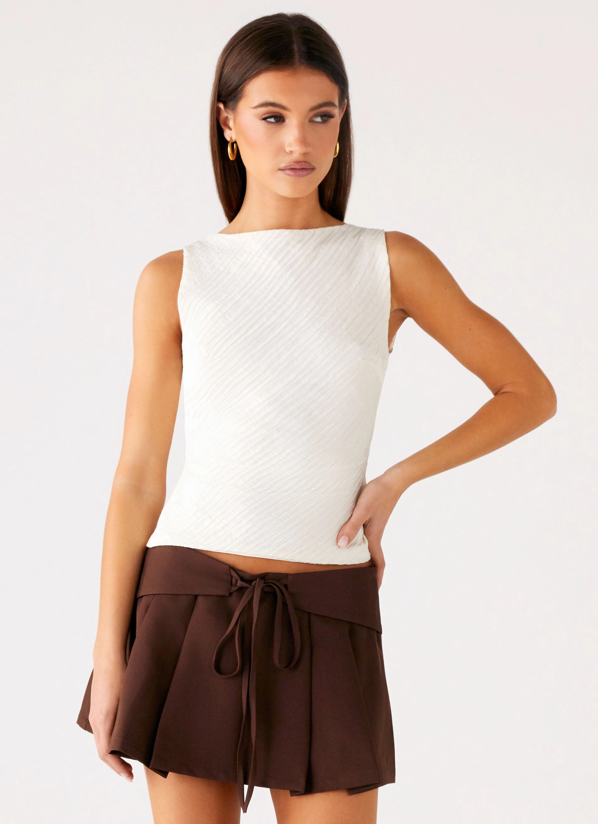 PortableOption Cypriana Tie Back Top - White