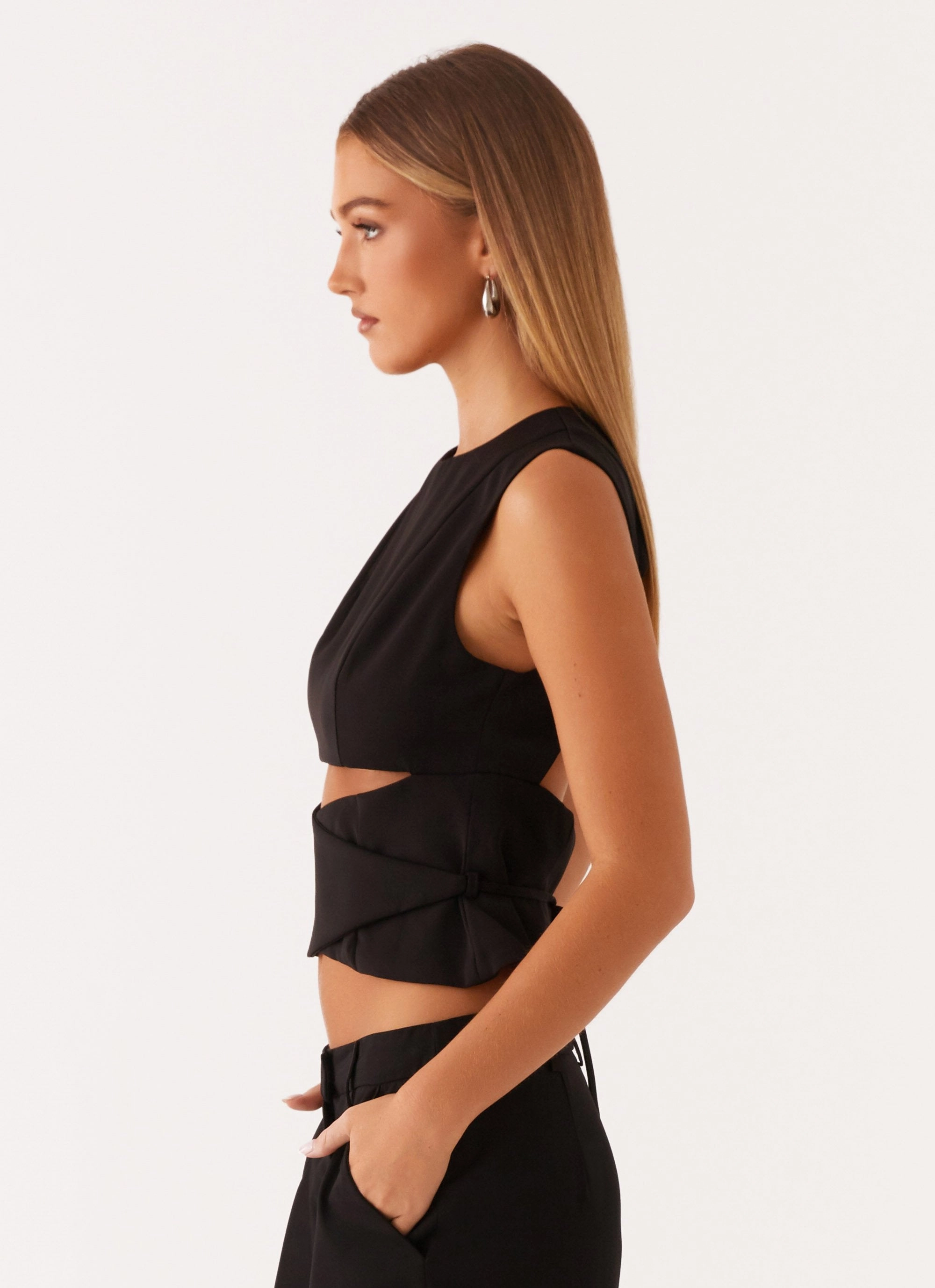Zero Waste Cut Pattern Flexible Hemline Cyra Wrap Top - Black