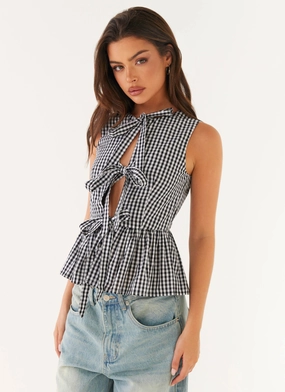 Fitted Design Rubberized grip Cyrene Tie Top - Black Gingham