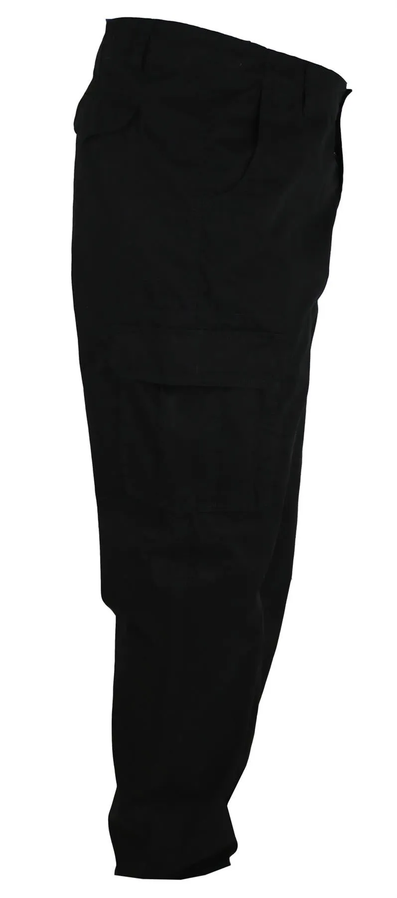 D555 Cotton Cargo Trousers in Black Waist 40" to 60"