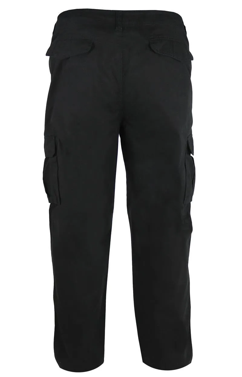 D555 Cotton Cargo Trousers in Black Waist 40" to 60"