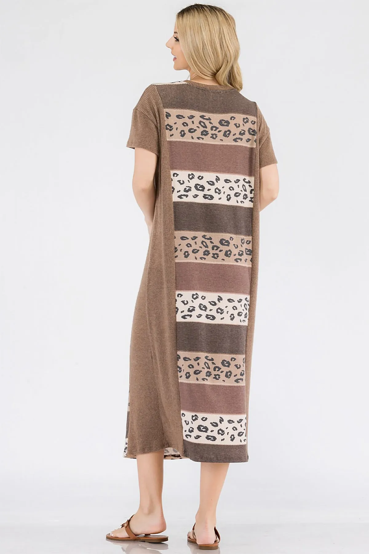 D6160X-BROWN PLUS SIZE COLORBLOCK STRIPED DRESS 2-2-2