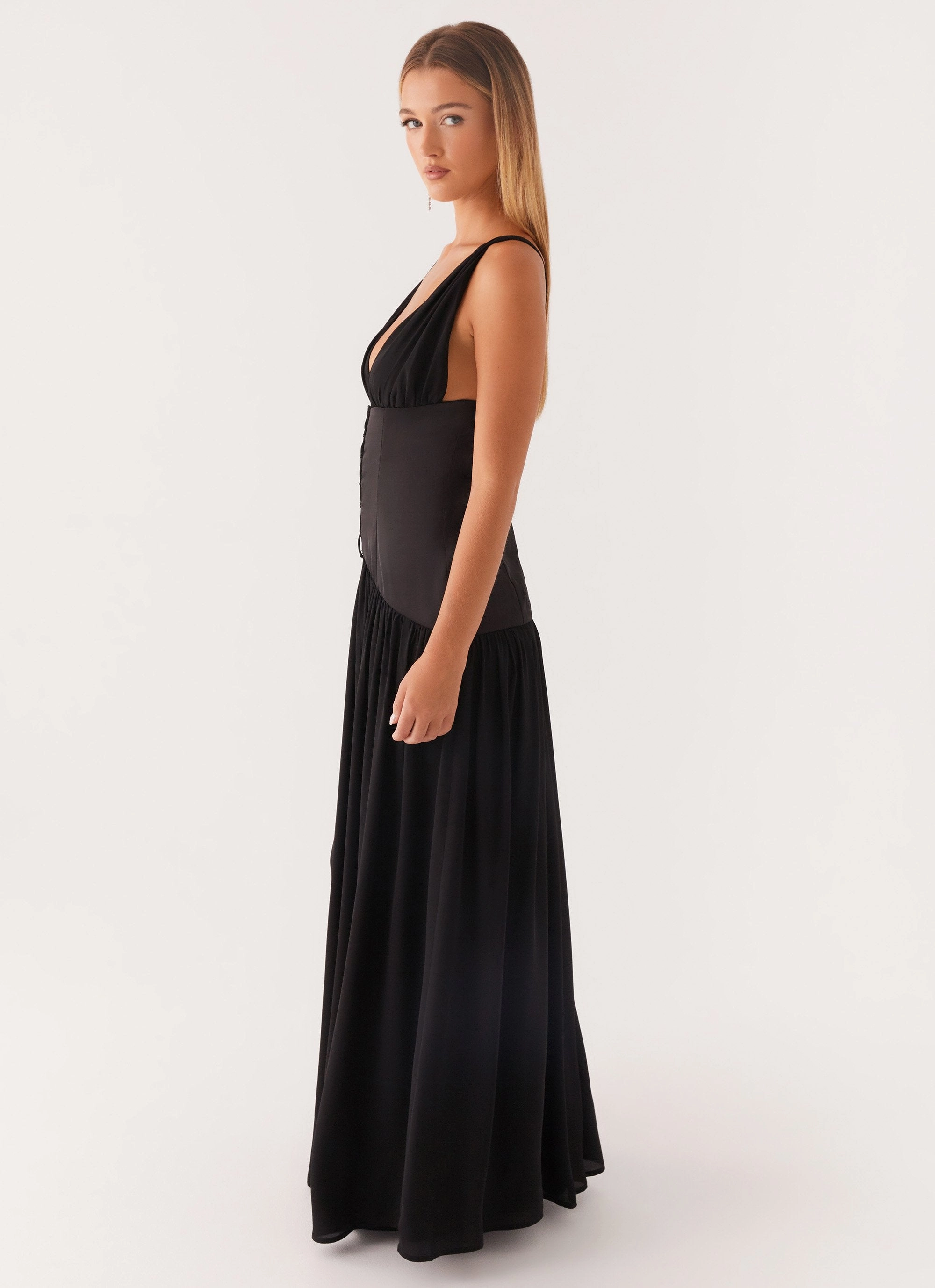 Grace Vibe Comfy and Chic Dafina Satin Maxi Dress - Black