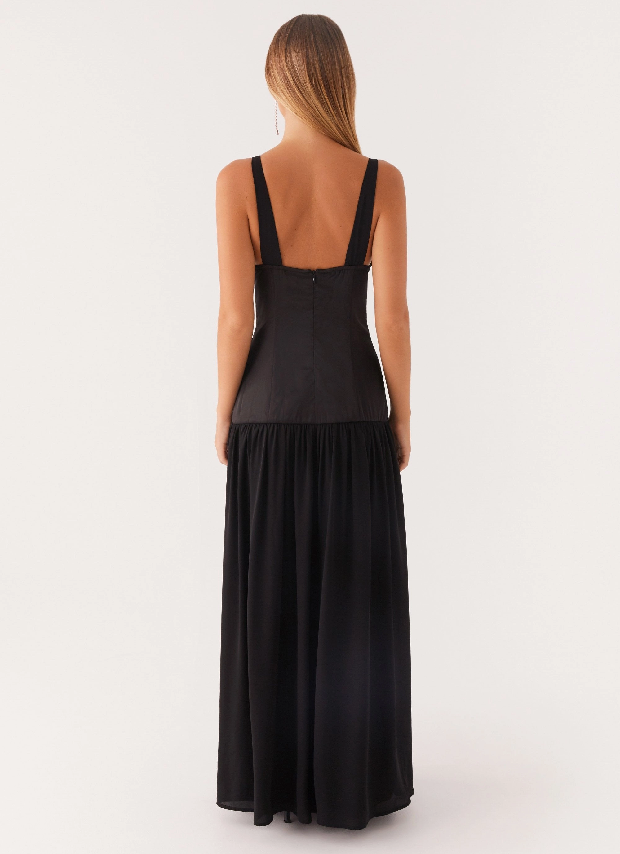 Dafina Satin Maxi Dress - Black Clean Chic Day Love