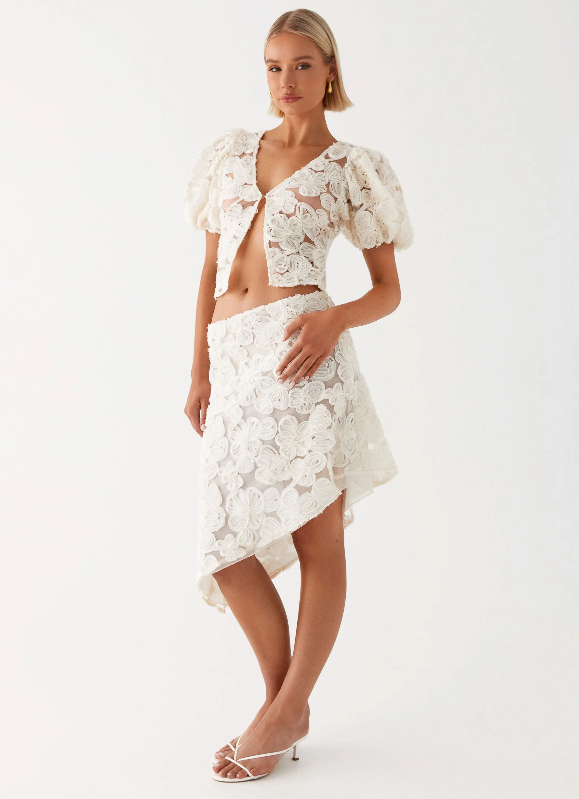 Orchid Breeze Midi Skirt - Ivory Minimal Vibes