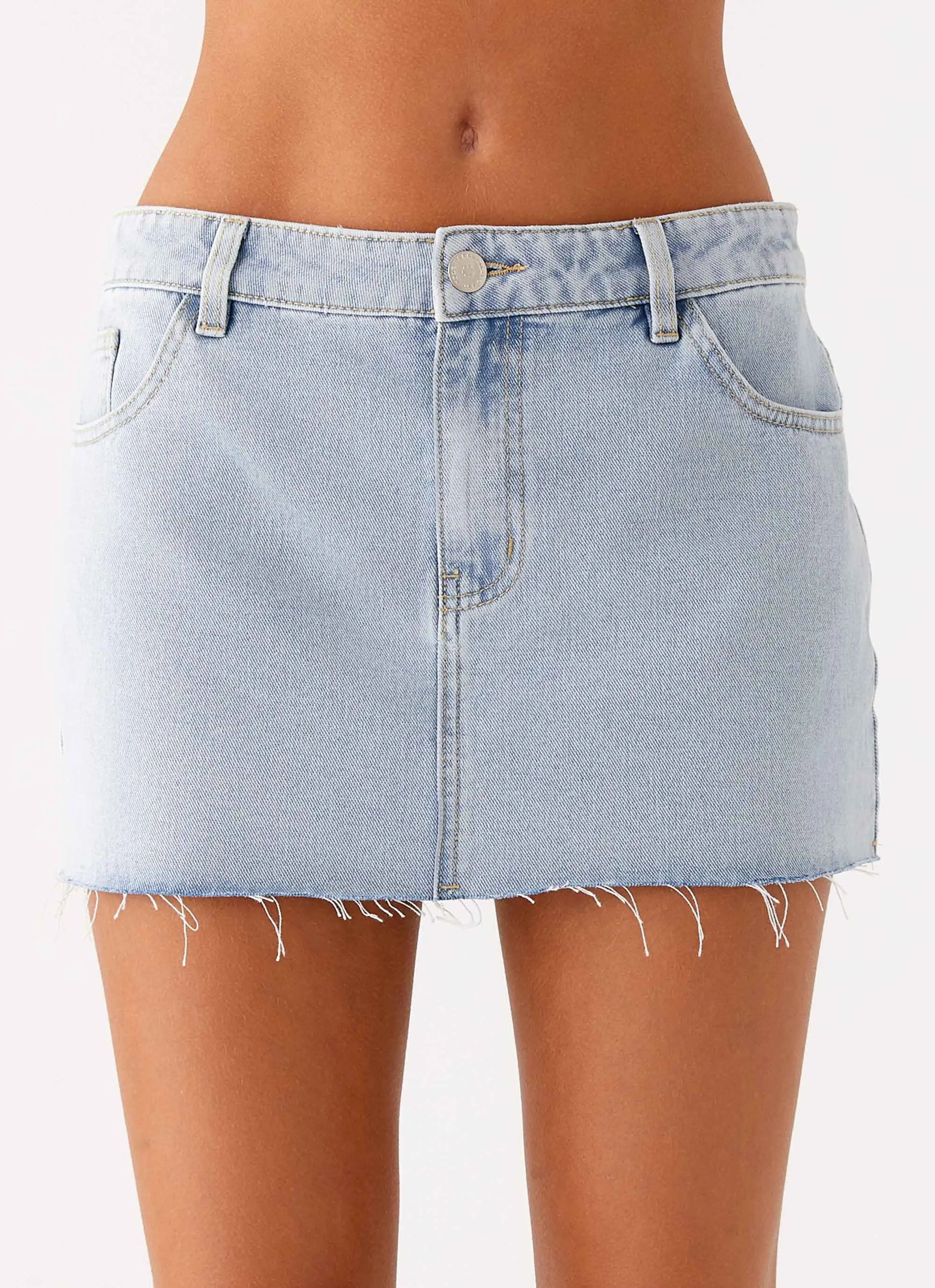 Patchwork Design Kamen Low Rise Mini Skirt - Light Denim
