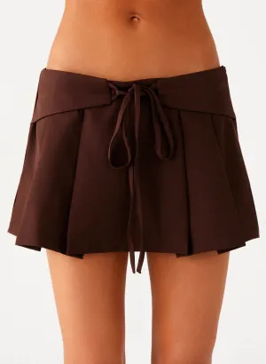 Dalia Dusk Pleated Mini Skirt - Chocolate Sleek modern Polished Touch Dalia Dusk Pleated Mini Skirt - Chocolate