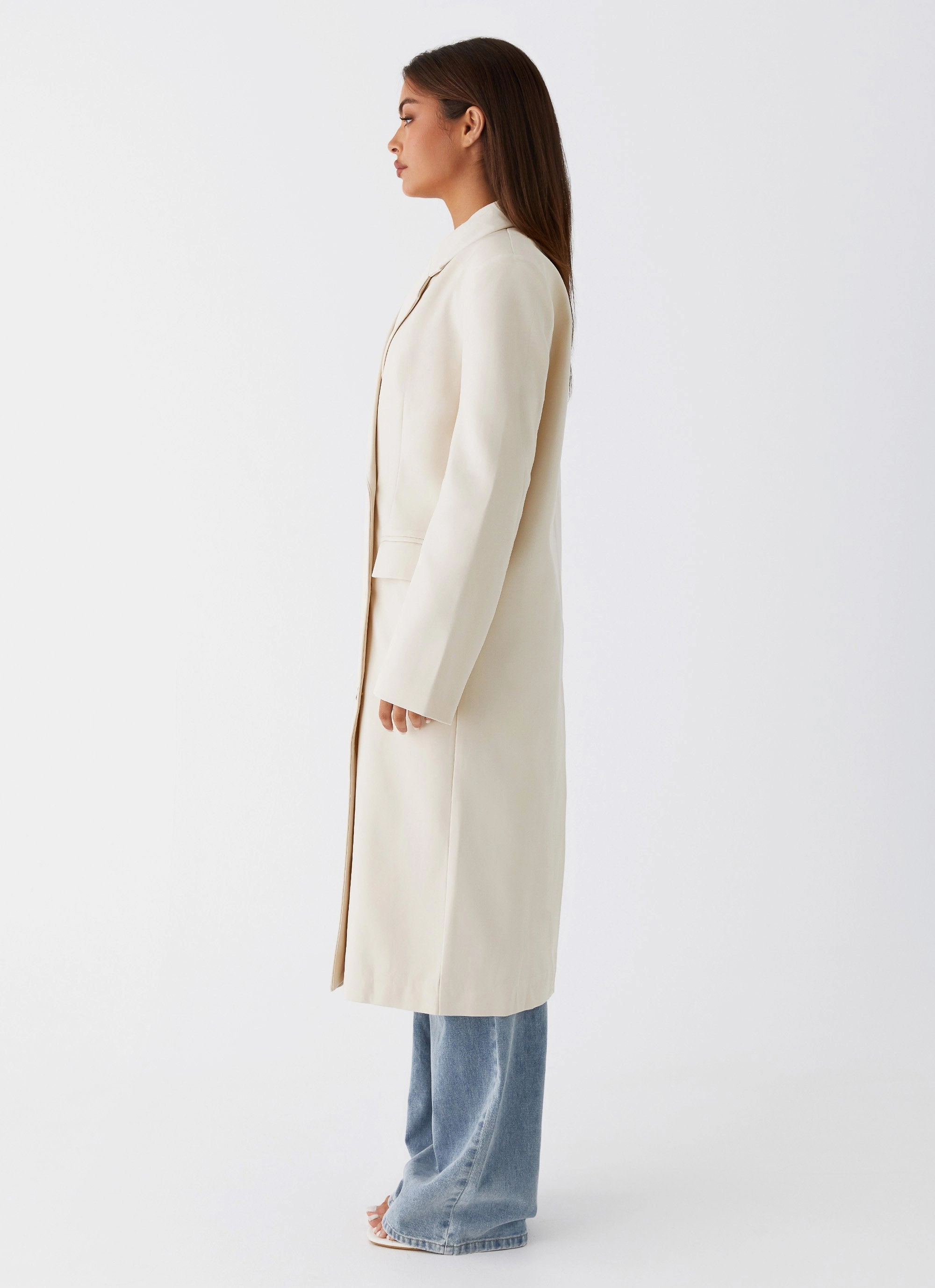 Dalia Double Breasted Blazer Coat - Beige High Density Weave Noise Reduced Fabrics