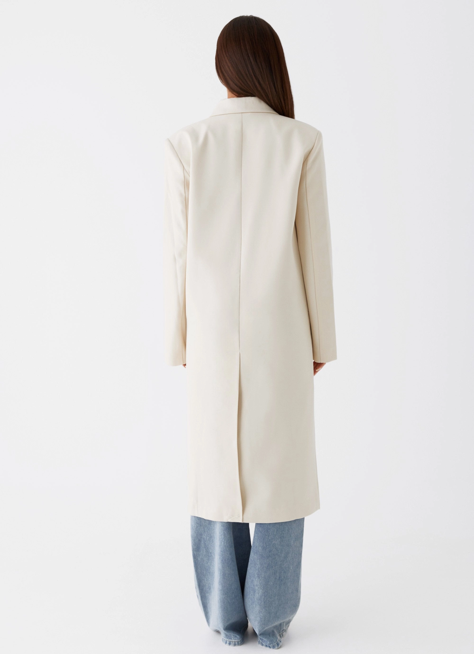 Dalia Double Breasted Blazer Coat - Beige Smooth Flat Collar