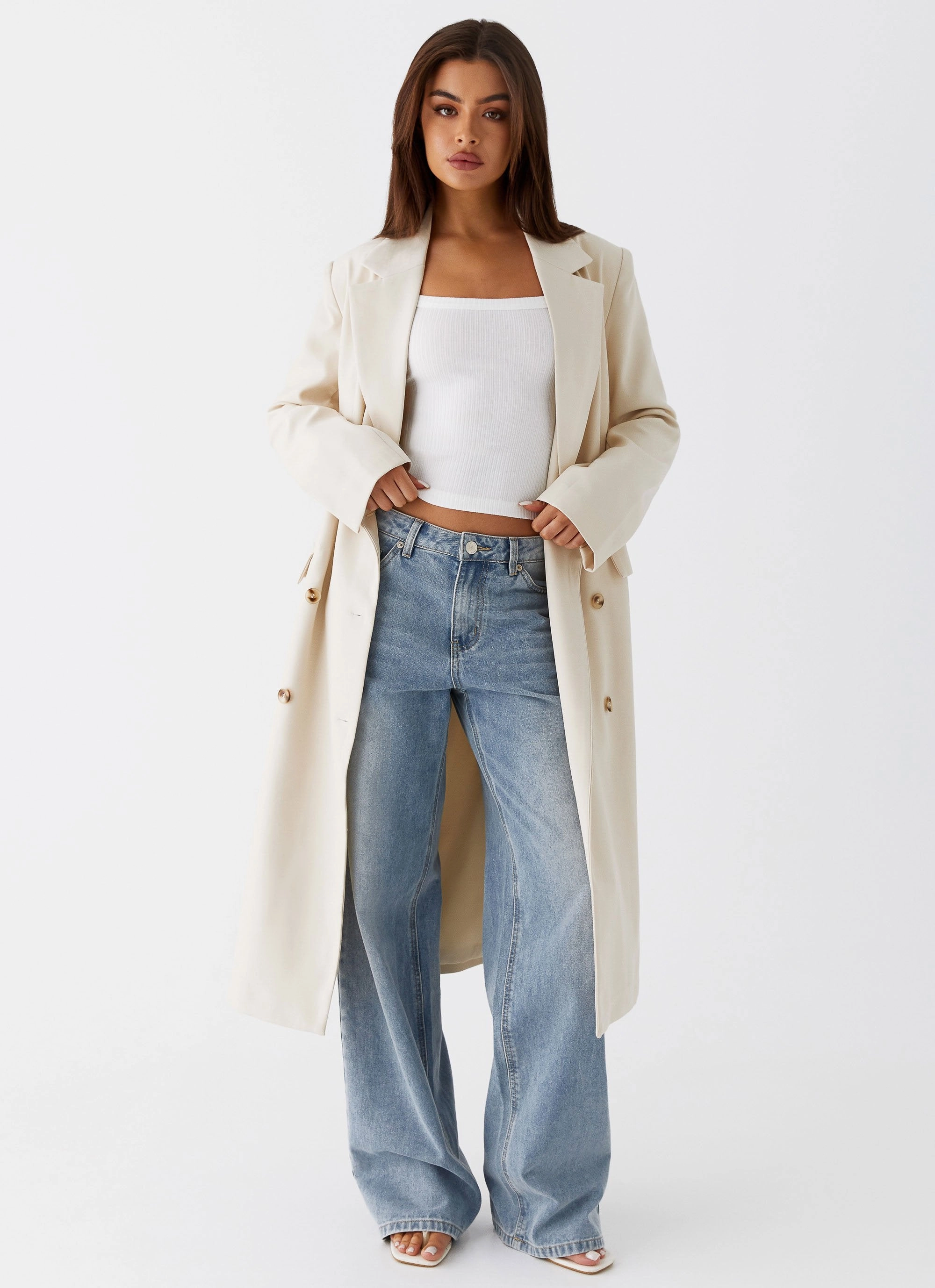 Cold Resist Dalia Double Breasted Blazer Coat - Beige